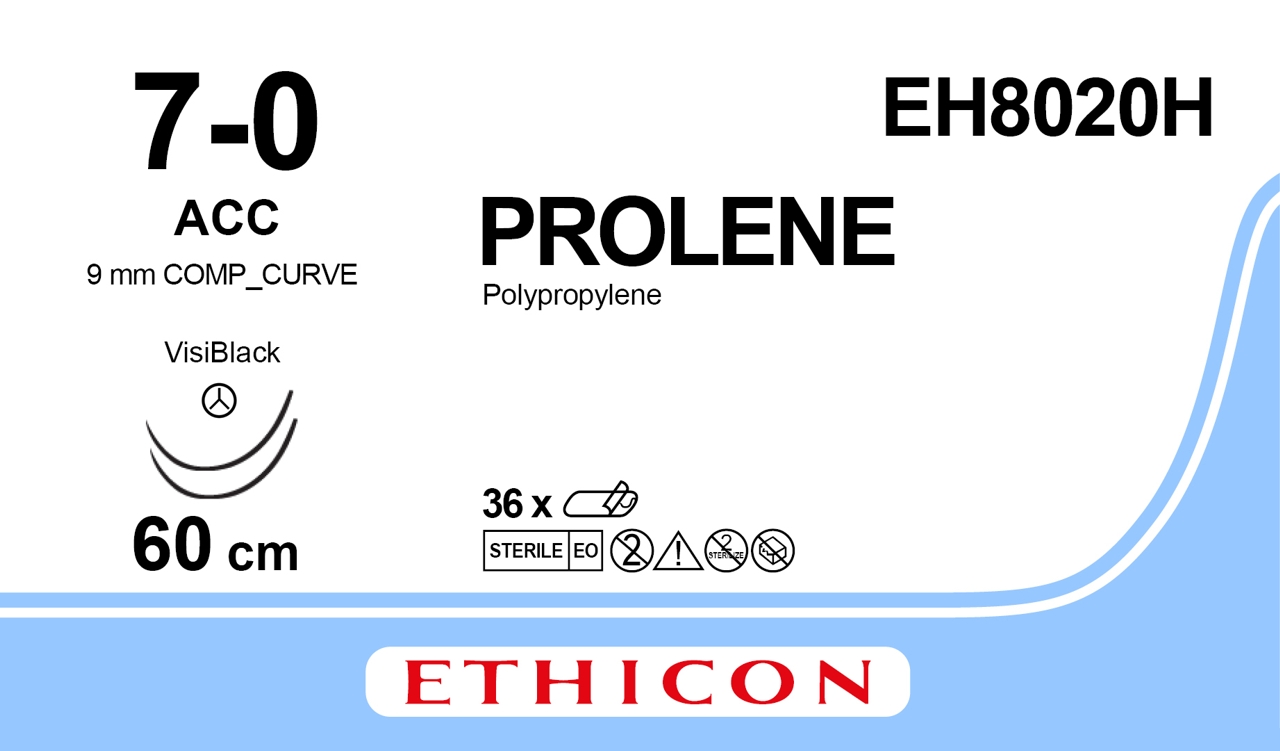 Prolene suture 7-0, EH8020H, 2XACC VB 60 cm blue