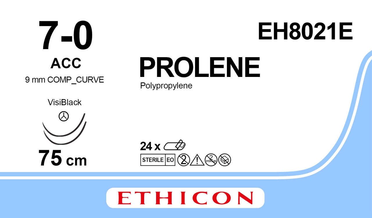 Prolene suture 7-0, EH8021E, 2XACC VB 75 cm blue