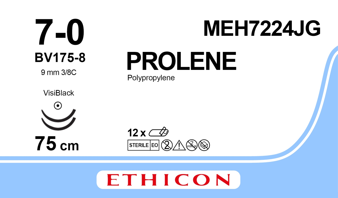 Prolene suture 7-0, MEH7224JG, 2XBV-1 VB 2X75 cm blue