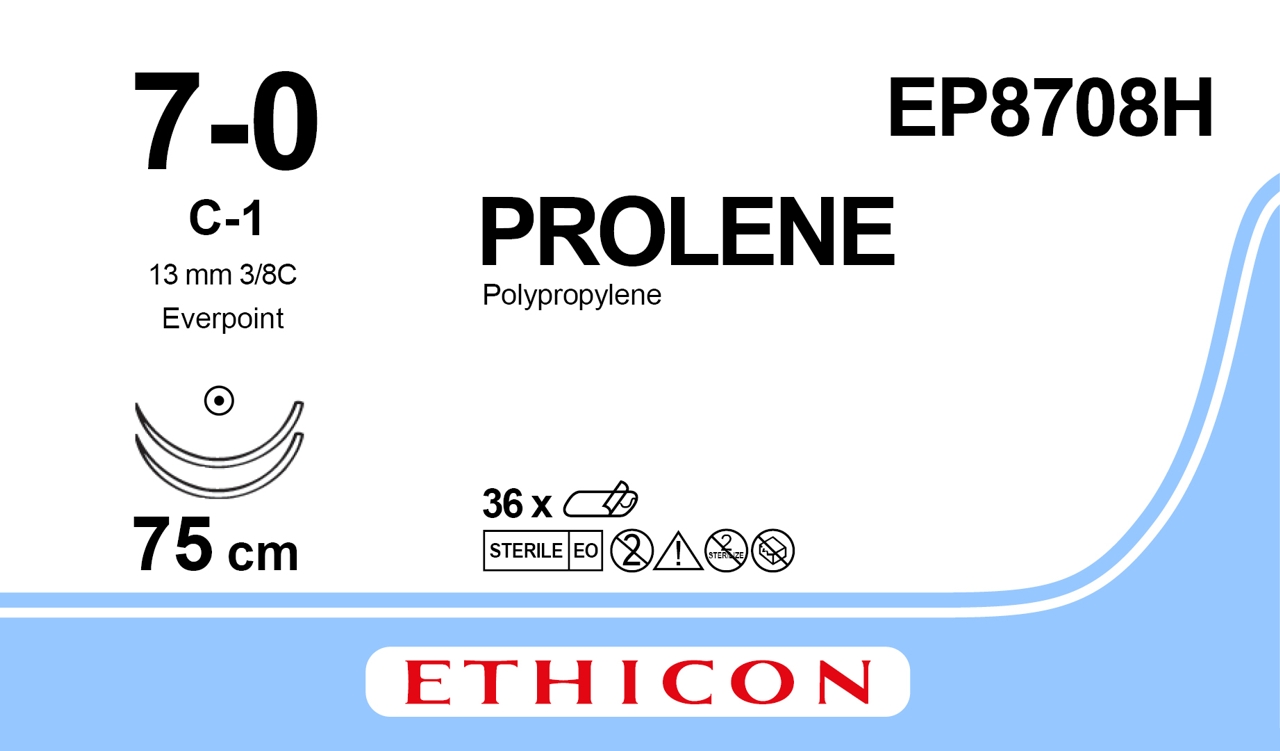 Prolene suture 7-0, EP8708H, 2XC-1 EP 75 cm blue