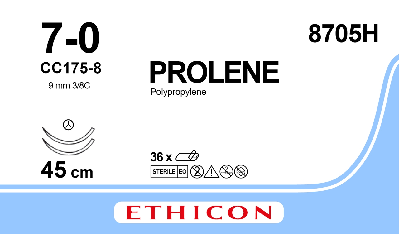 Prolene sutur 7-0, 8705H, 2XCC175-8 45 cm blue