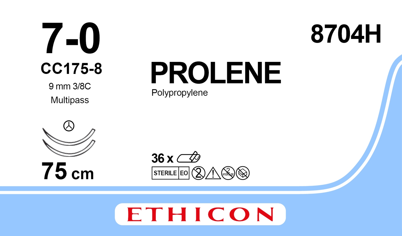 Prolene suture 7-0, 8704H, 2XCC175-8 MP 75 cm blue
