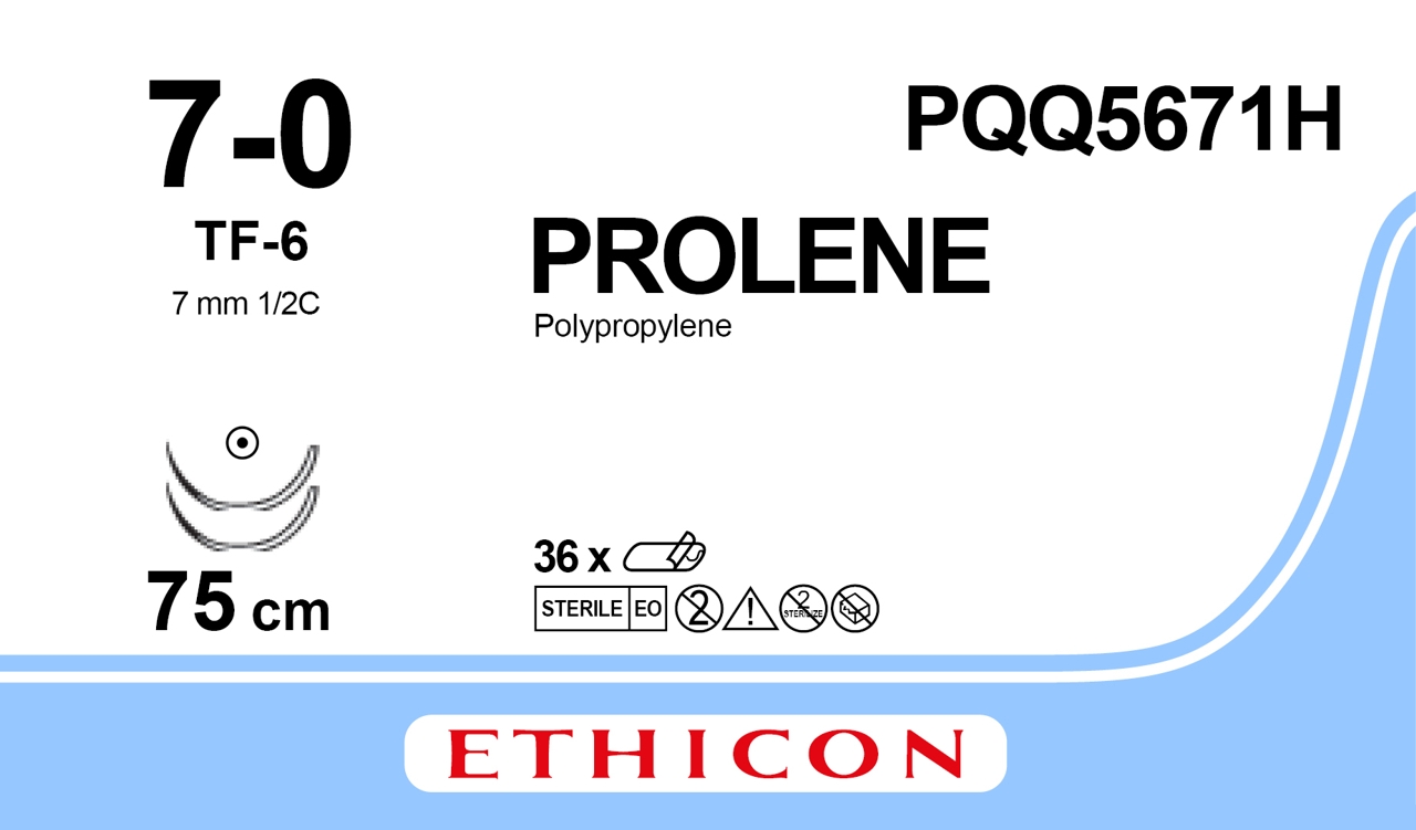 Prolene suture 7-0, PQQ5671H, 2XTF-6 75 cm blue
