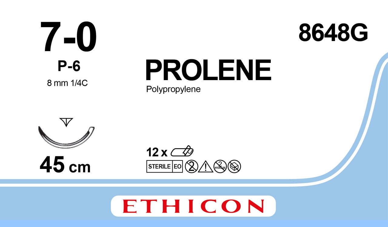 Prolene sutur 7-0, 8648G, P-6 45 cm blue