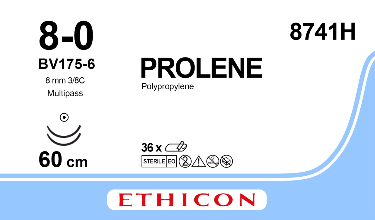 Prolene sutur 8-0, 8741H, 2X175-6 MP 60 cm blue