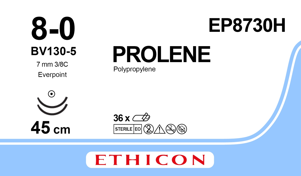 Prolene suture 8-0, EP8730H, 2XBV130-5 EP 45 cm blue