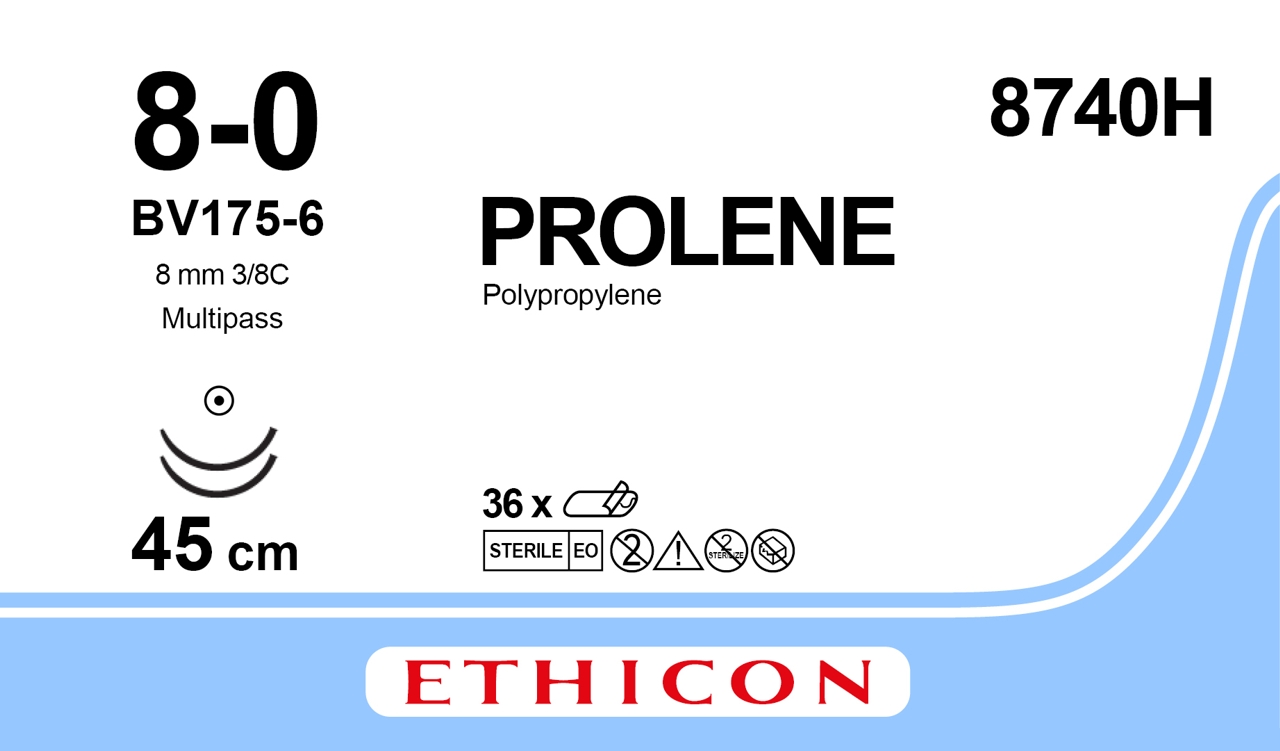 Prolene sutur 8-0, 8740H, 2XBV175-6 MP 45 cm blue