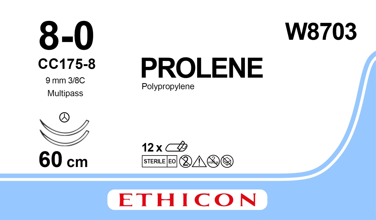 Prolene suture 8-0, W8703, 2XCC175-8 60 cm blue