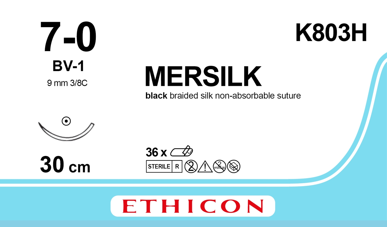 Silk suture 7-0, K803H, BV-1 30 cm black
