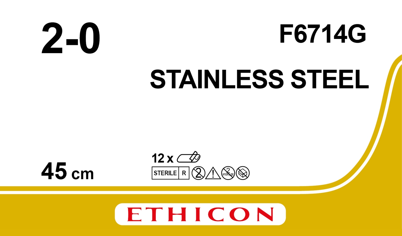 Stålsutur 2-0, F6714G, 2-0 6X45 monofilament