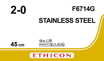 Steel suture 2-0,  F6714G, 2-0 6X45 monofilament