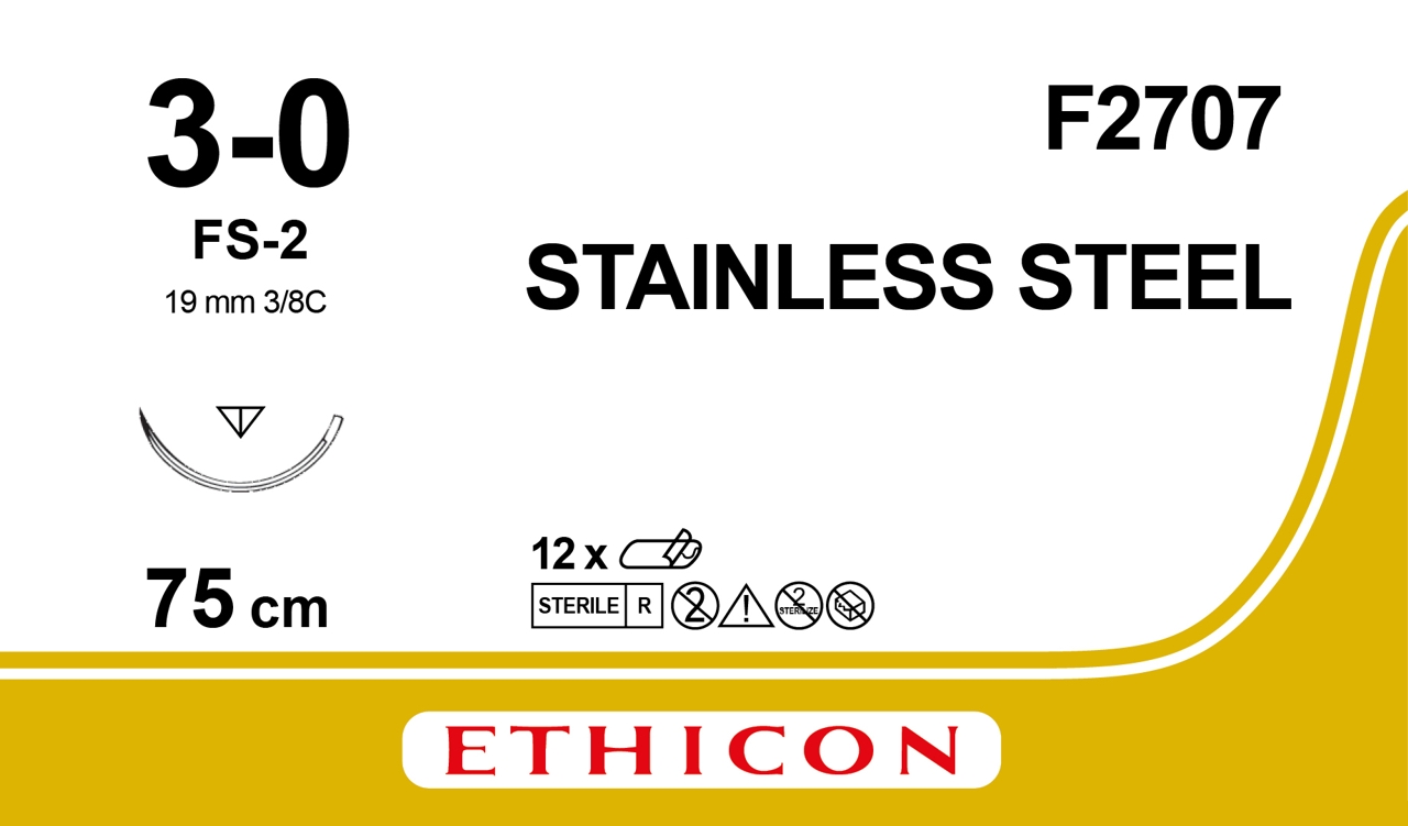 Steel suture 3-0,  F2707, 3-0 FS-2 75 cm monofilament