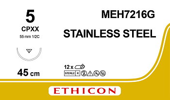 Steel suture 5,  MEH7216G, 5 CCS ROTATING 6X45 cm monofilament