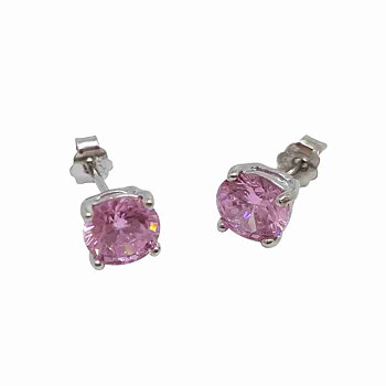 Örhänge i äkta silver med 5 mm stor rosa diamantfattad kristall