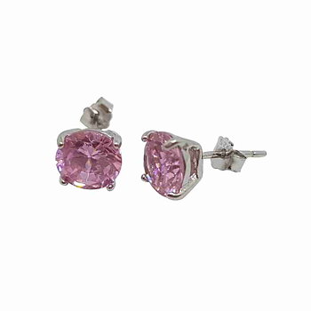 Örhänge i äkta silver med 6 mm stor rosa diamantfattad kristall