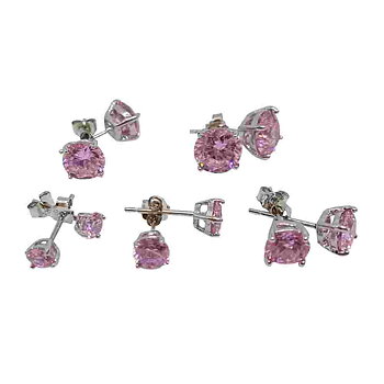 Silverörhänge med 7 mm stor glittrig rosa kristaller