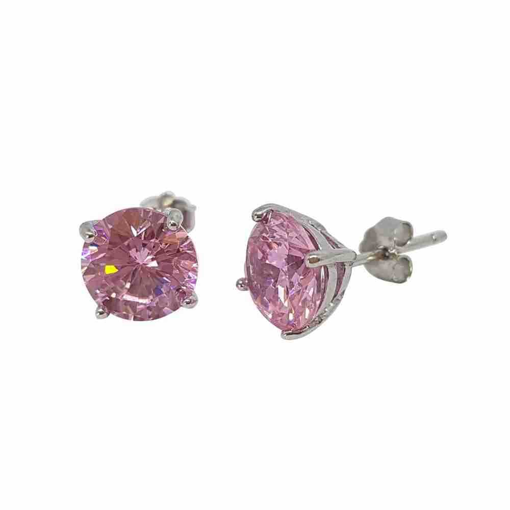 Örhänge i äkta silver med 8 mm stor rosa diamantfattad kristall