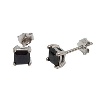 Örhänge silver 4 mm kvadratisk svart kristall - indiapiercing.se