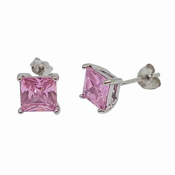 Örhänge i äkta nickelfritt silver med 6 mm stora rosa kristaller 