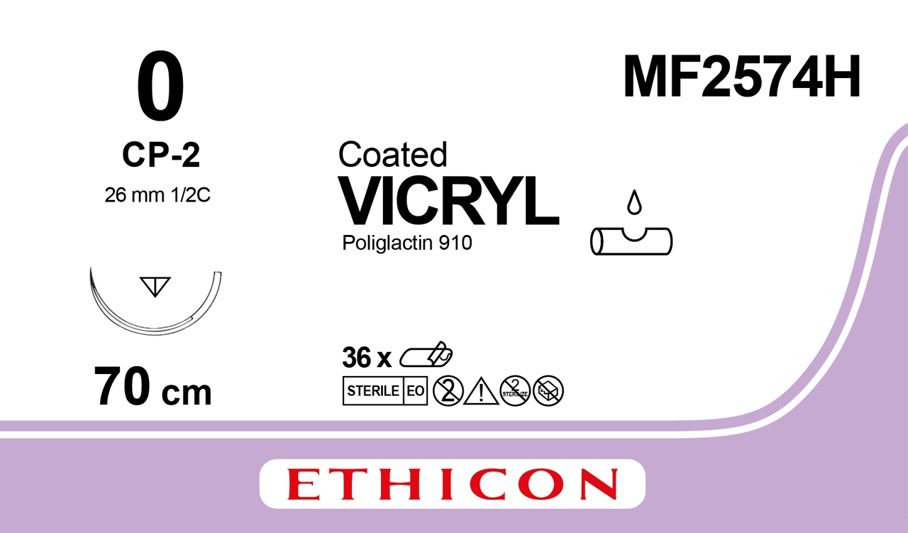 Vicryl suture 0, MF2574H, CP-2 70 cm purple