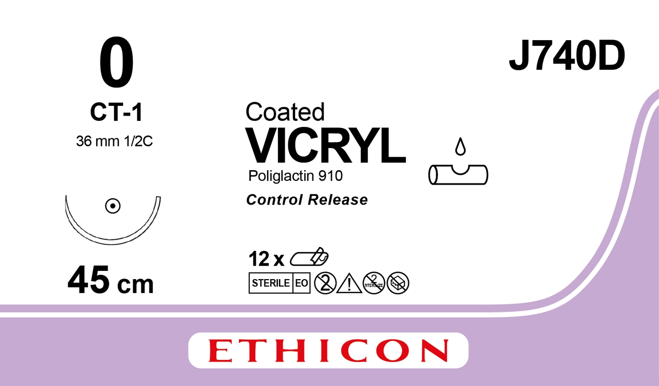 Vicryl suture 0, J740D, CT-1 8X45 cm purple CR