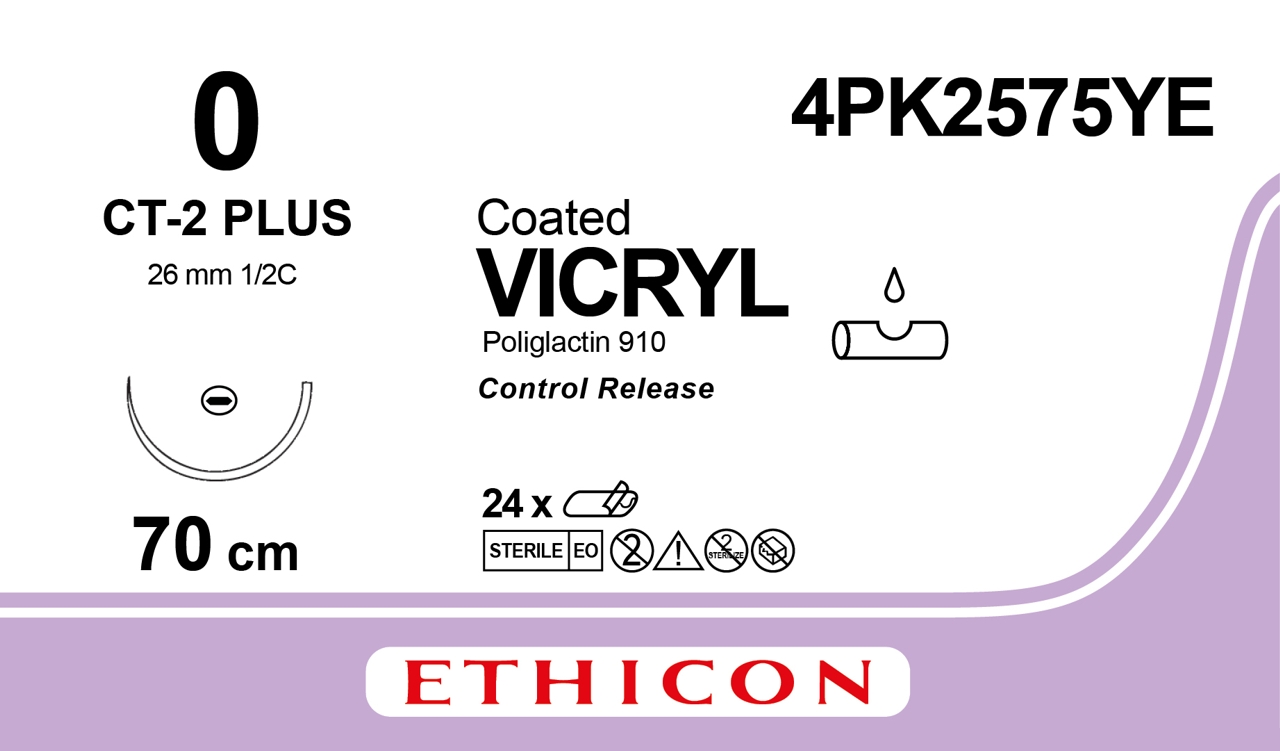 Vicryl sutur 0, 4PK2575YE, CT-2 CR 4X70 cm purple