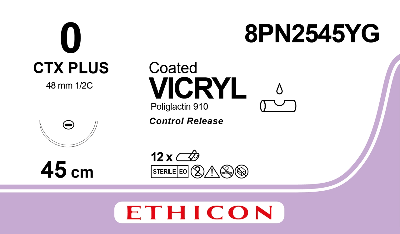 Vicryl suture 0, 8PN2545YG, CTX CR 8X45 cm purple