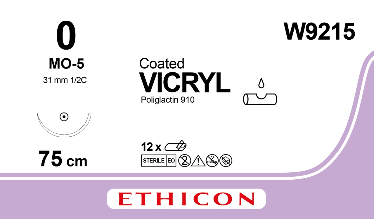 Vicryl sutur 0, W9215, MO-5 75 cm purple