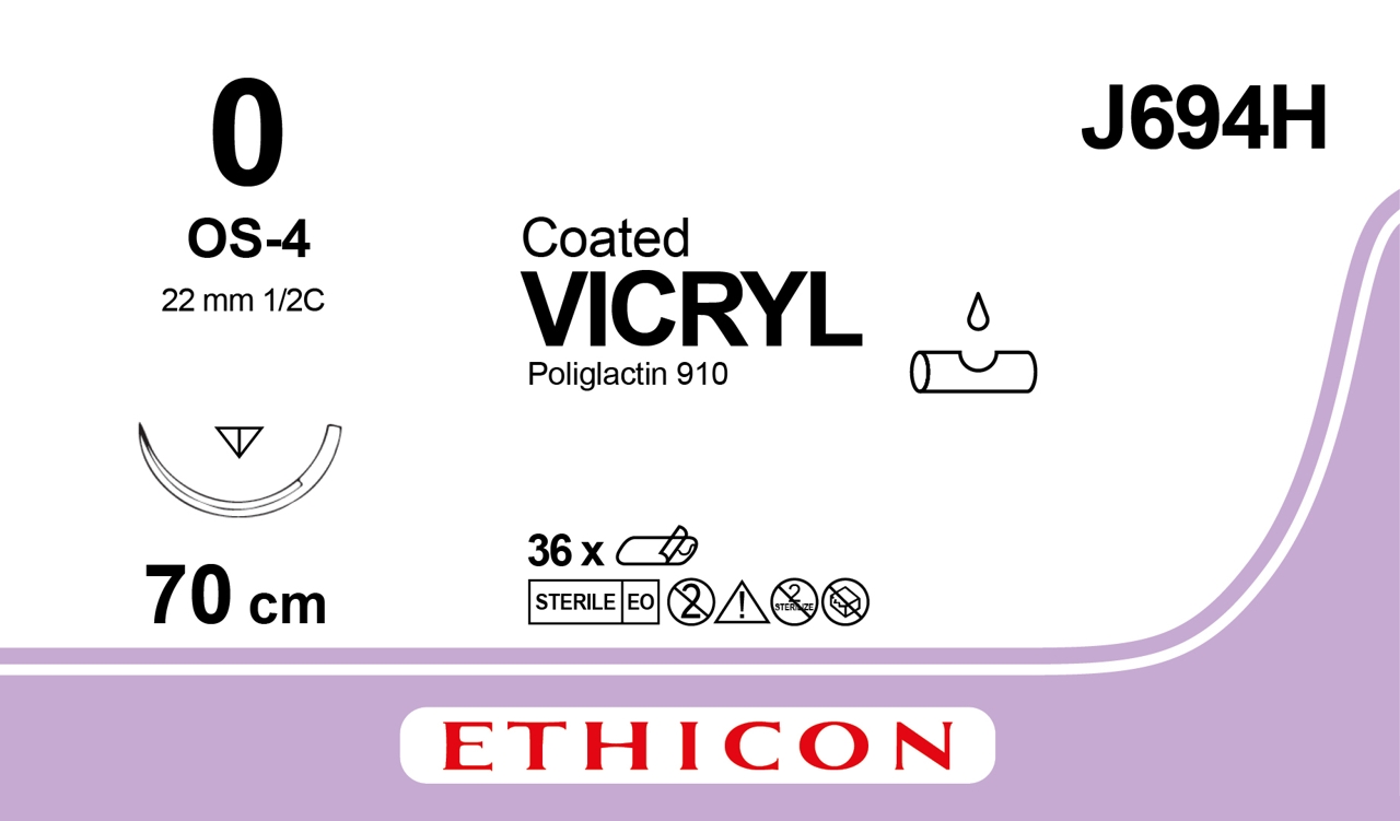 Vicryl suture 0, J694H, OS-4 70 cm undyed