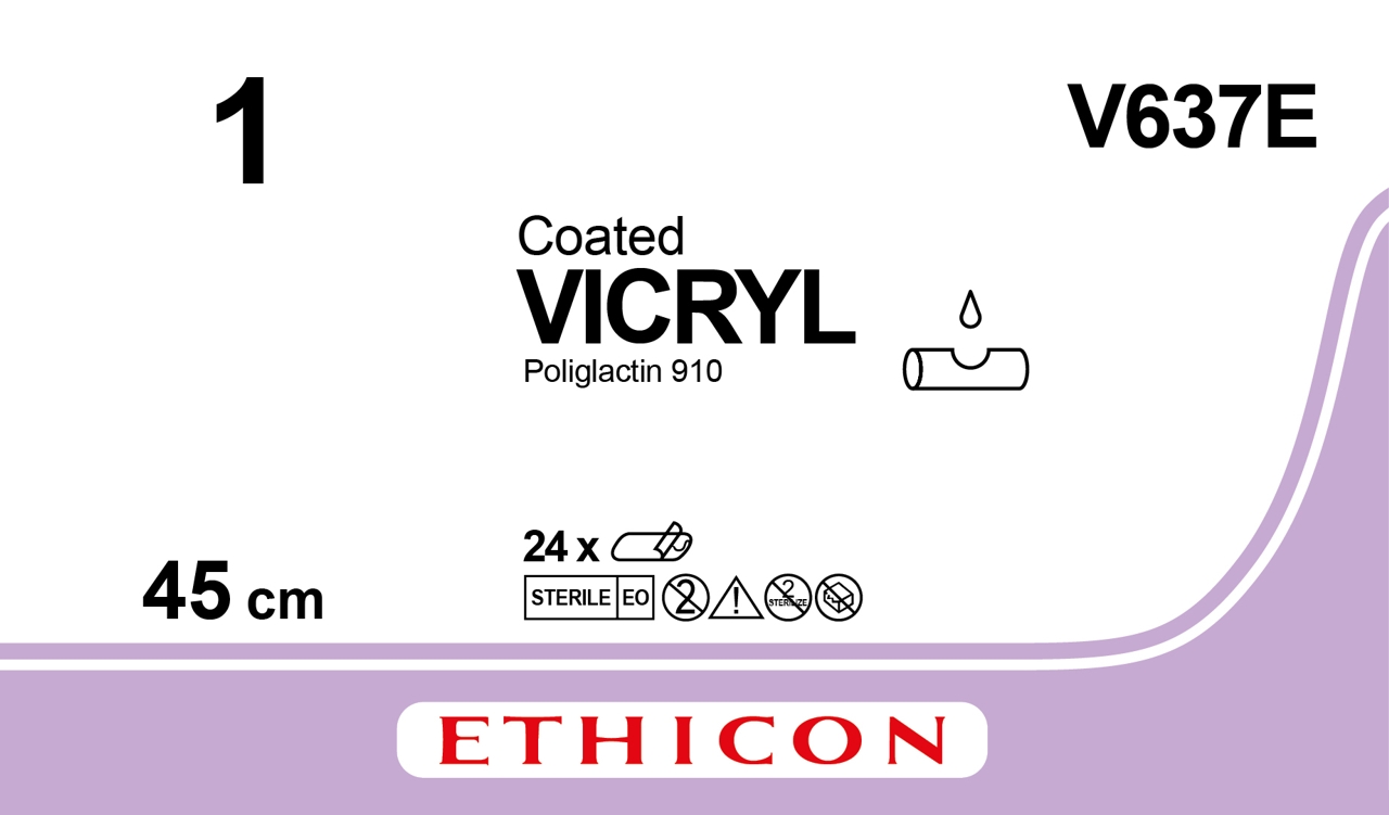 Vicryl sutur 1, V637E, 3X45 cm purple