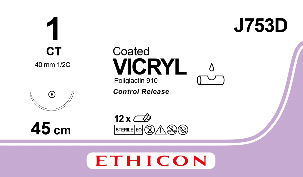 Vicryl suture 1, J753D, CT 8X45 cm purple CR