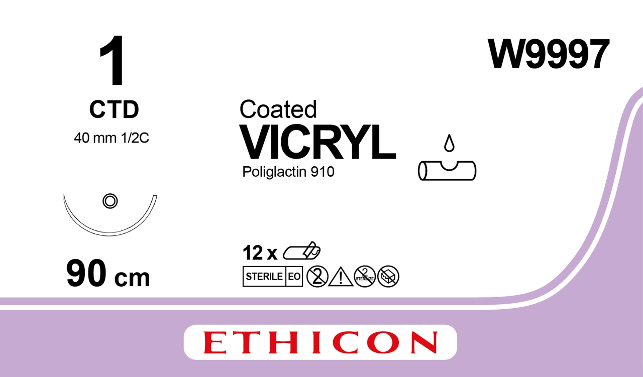 Vicryl suture 1, W9997, CTD 90 cm purple