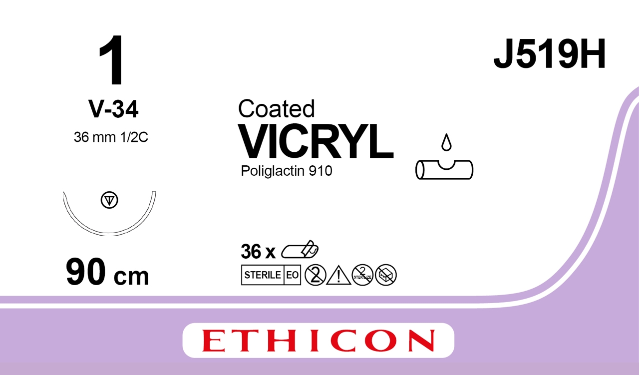 Vicryl sutur 1, J519H, V-34 90 cm purple