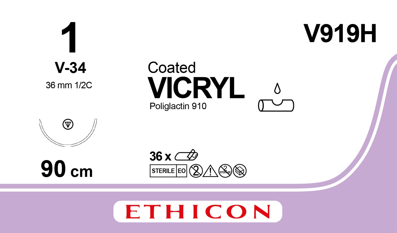 Vicryl sutur 1, V919H, V-34 90 cm undyed