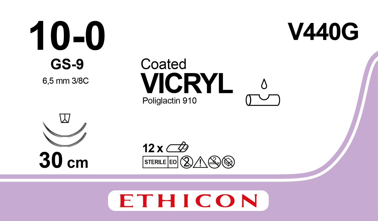 Vicryl suture 10-0, V440G, 2XGS-9 30 cm purple
