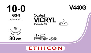 Vicryl suture 10-0, V440G, 2XGS-9 30 cm purple