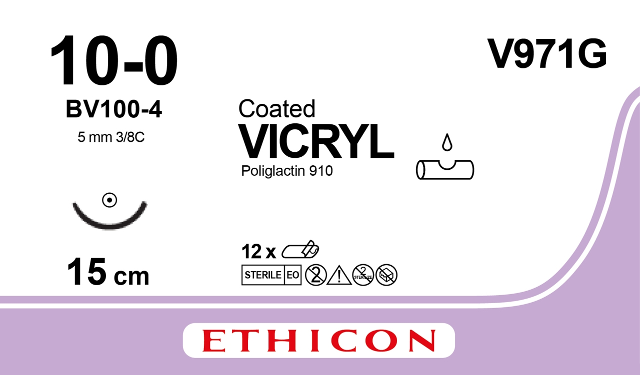 Vicryl sutur 10-0, V971G, BV-4 15 cm purple