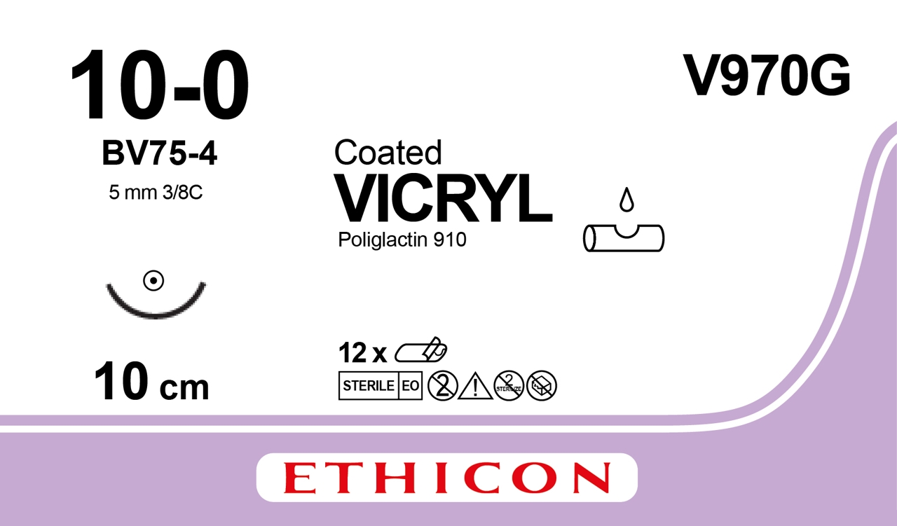 Vicryl suture 10-0, V970G, BV-6 10 cm purple