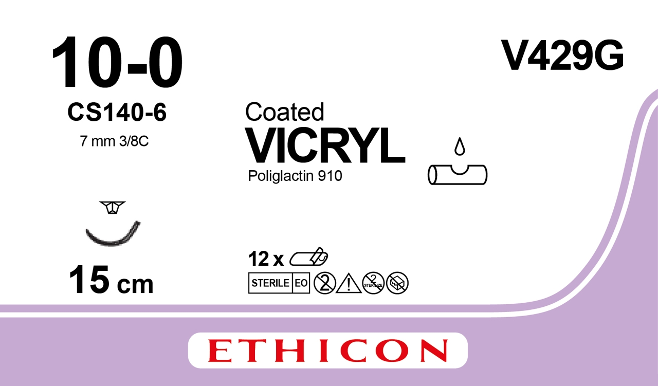 Vicryl suture 10-0, V429G, UCS-35 15 cm purple