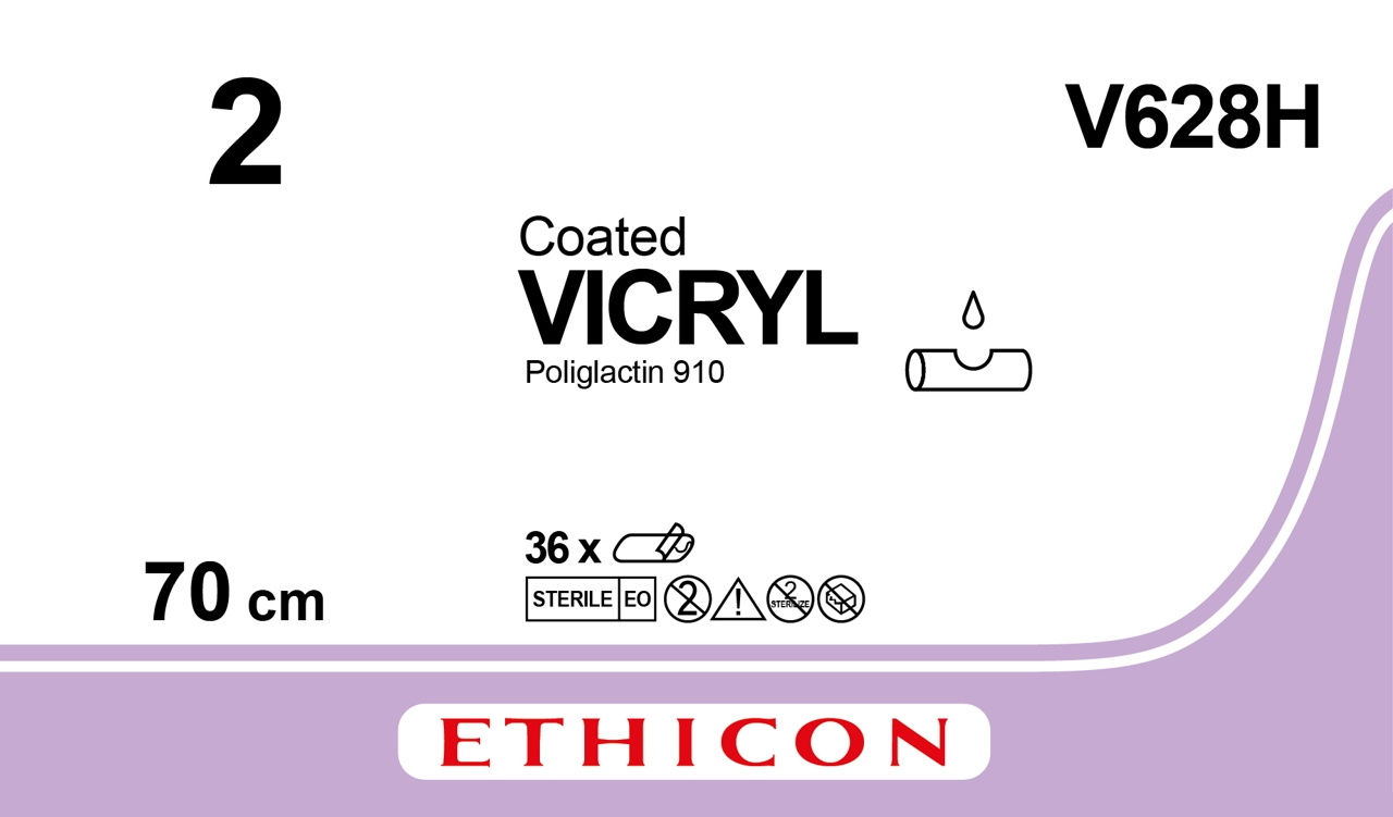 Vicryl suture 2, V628H, 2X70 cm purple