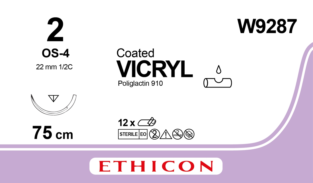 Vicryl suture 2, J9287G, OS-4 70 cm purple