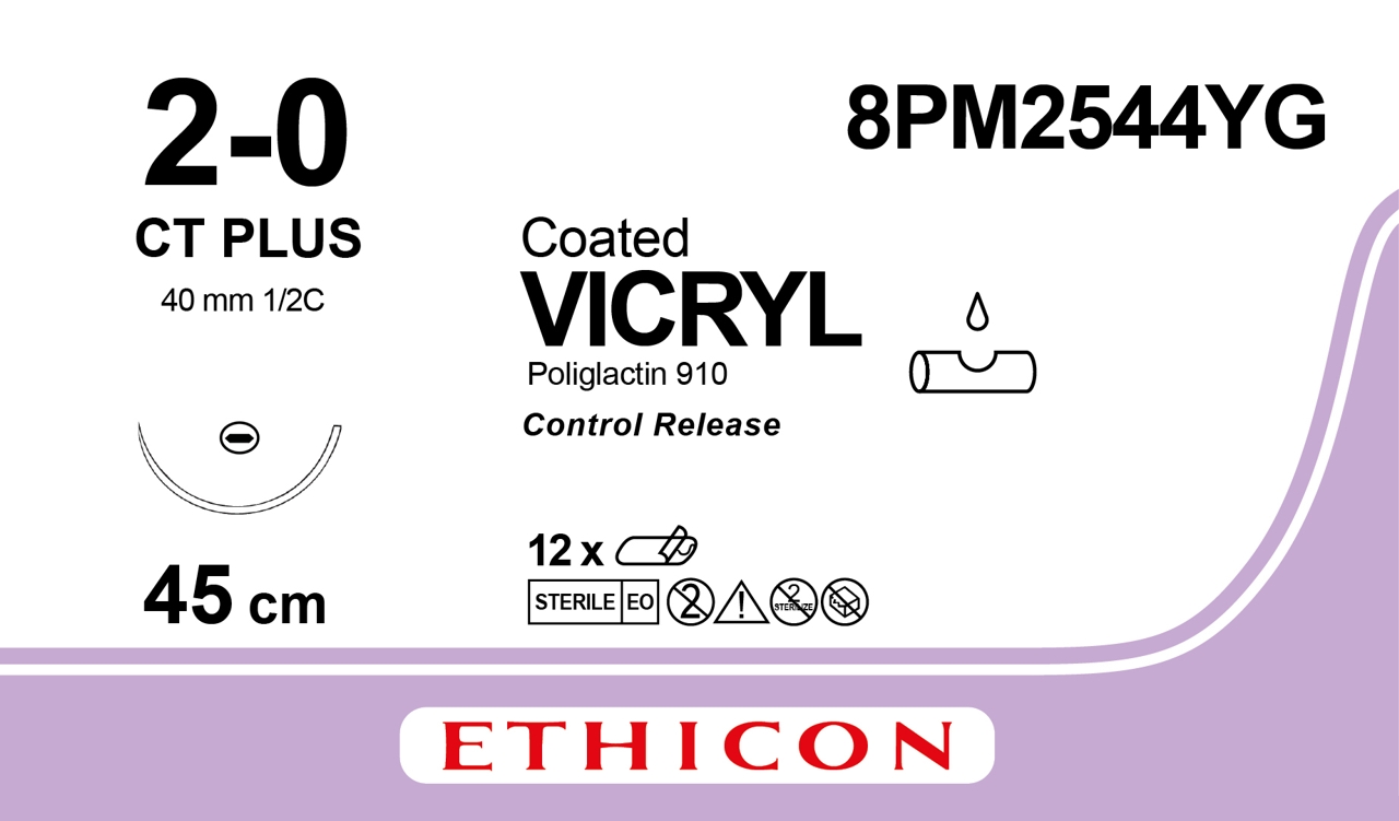 Vicryl suture 2-0, 8PM2544YG, CT CR 8X45 cm purple