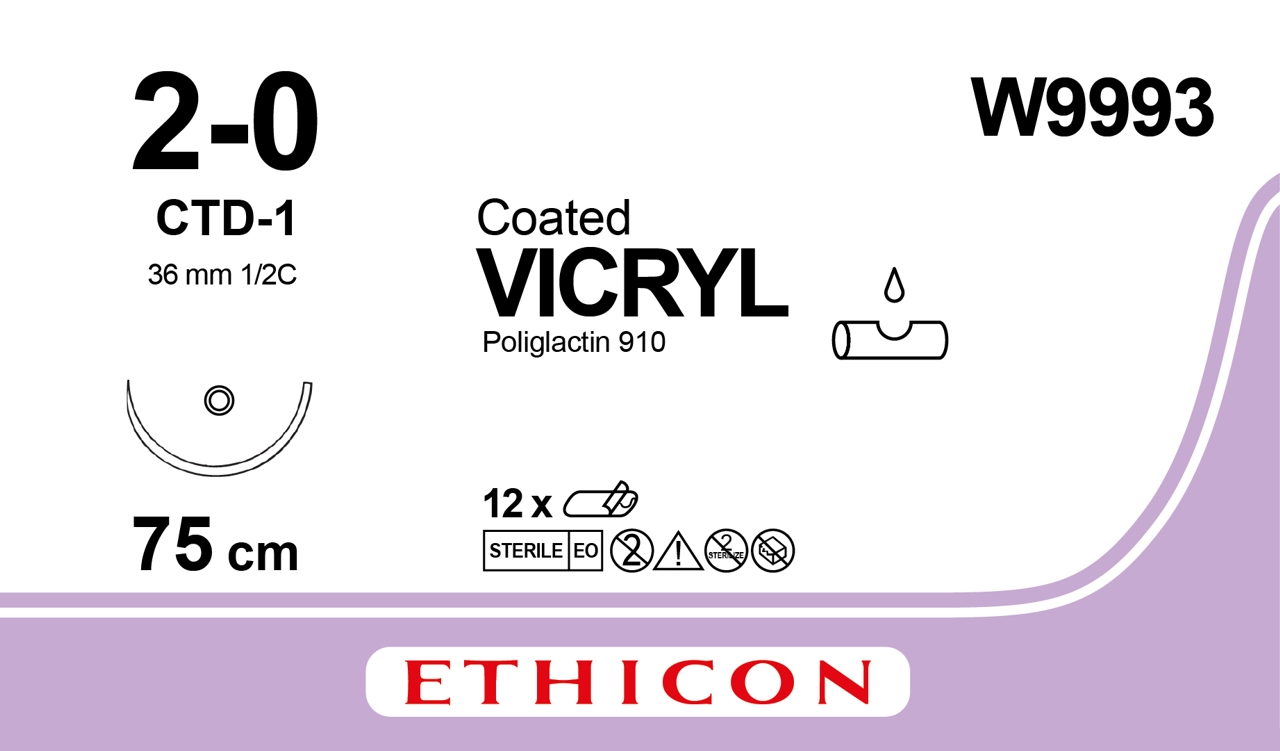 Vicryl sutur 2-0, W9993, CTD-1 75 cm purple