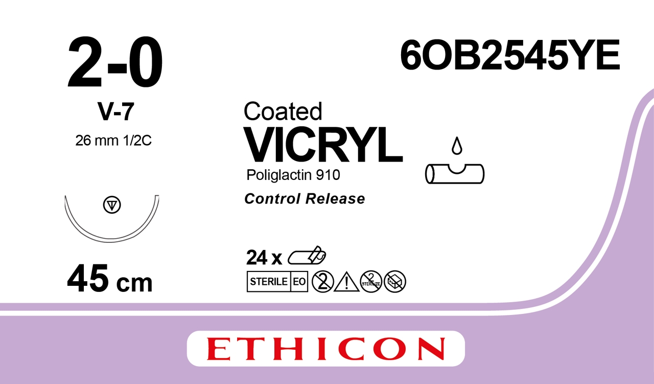 Vicryl suture 2-0, 6OB2545YE, V-7 6X45 cm purple CR