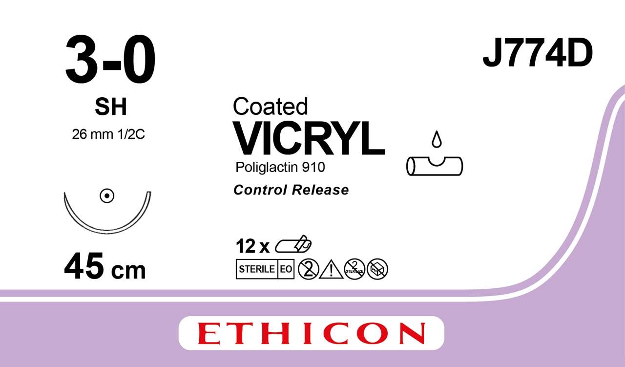 Vicryl suture 3-0, J774D, SH 8X45 cm purple CR