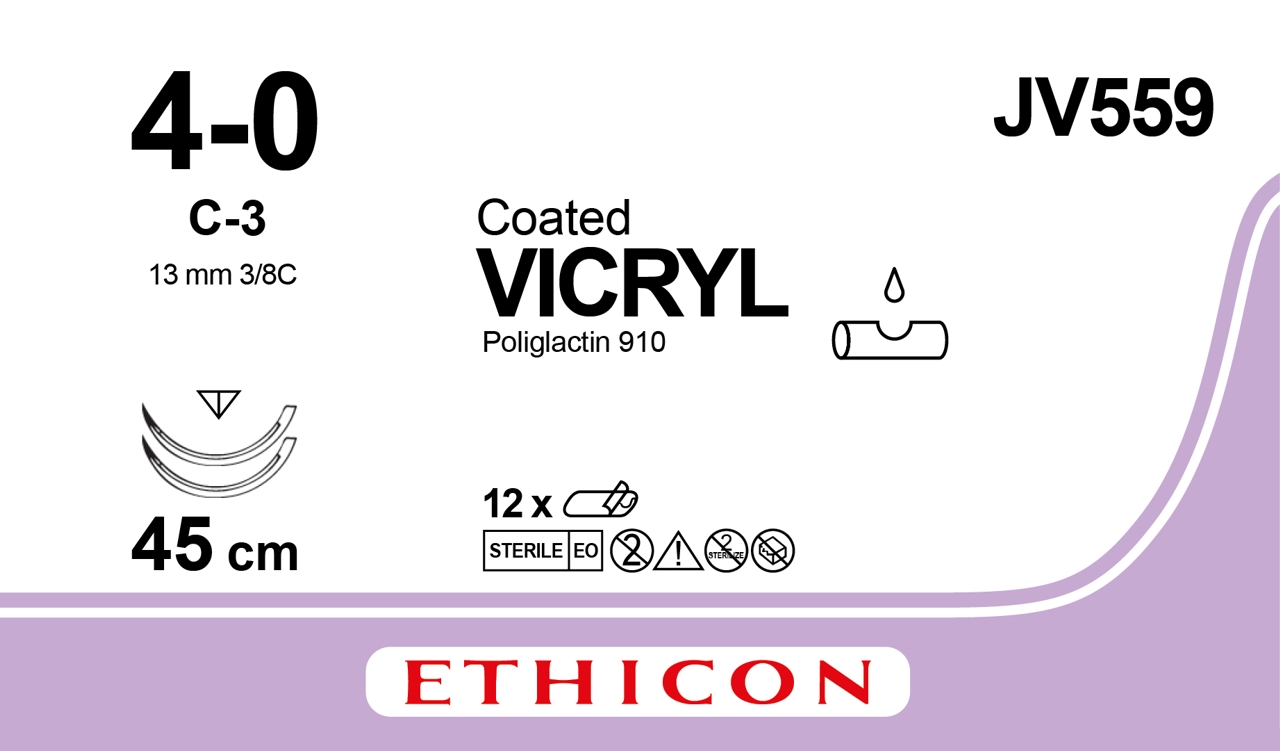 Vicryl suture 4-0, JV559, 2XC-3 45 cm purple