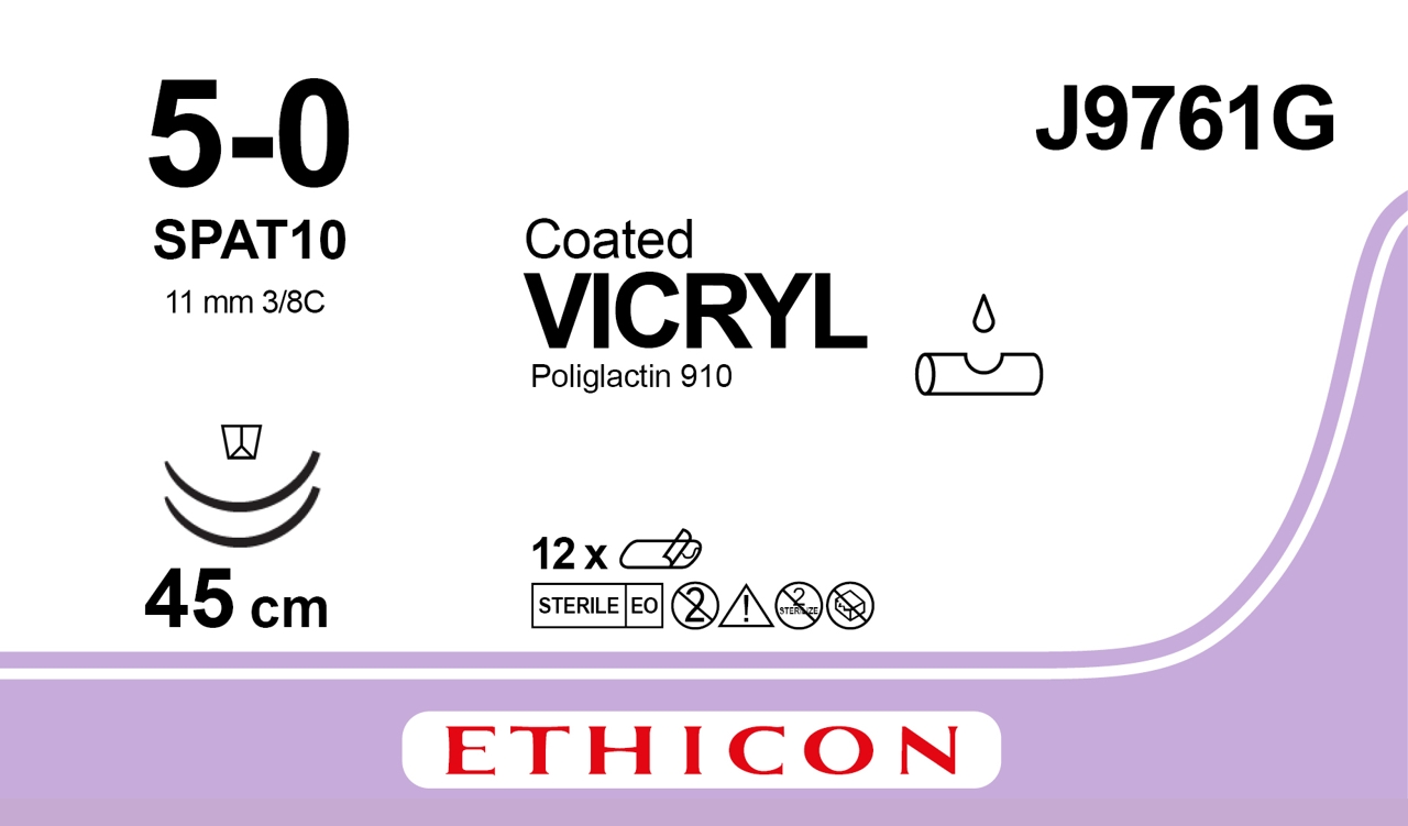 Vicryl sutur 5-0, J9761G, 2XSPAT-10 45 cm undyed