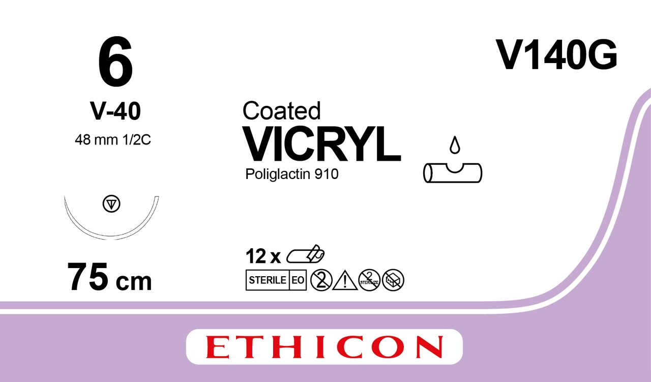 Vicryl sutur 6, V140G, V-40 75 cm purple