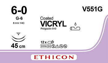Vicryl suture 6-0, V551G, 2XG-6 45 cm purple