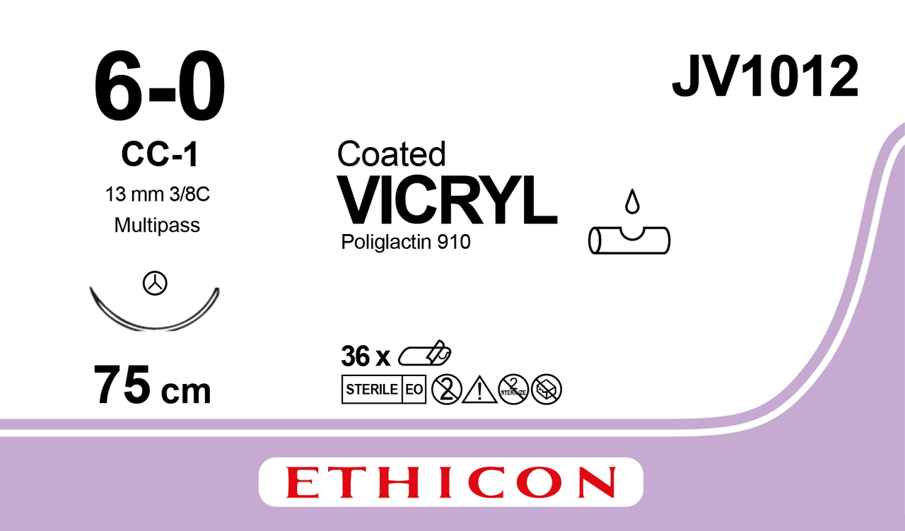 Vicryl sutur 6-0, JV1012, CC-1 75 cm purple